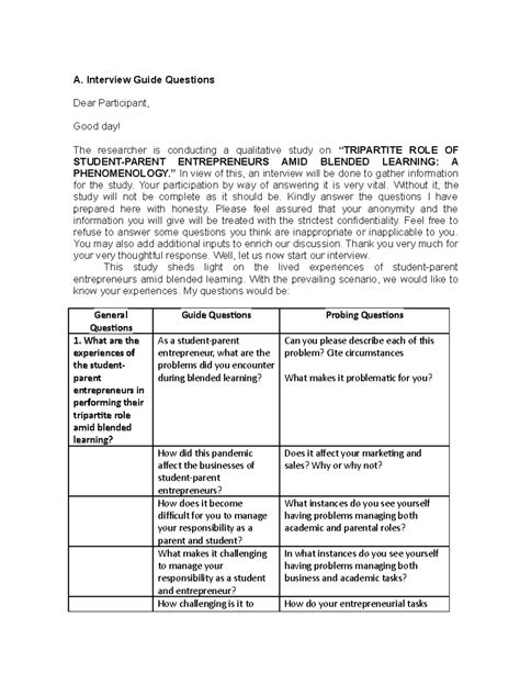 Sample Interview Guide For Qualitative Research