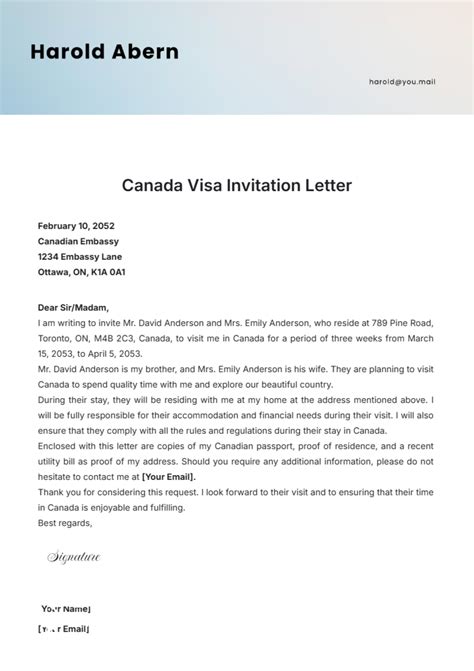 Sample Invitation Letter Canada