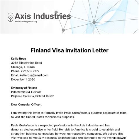 sample invitation letter for finland visa