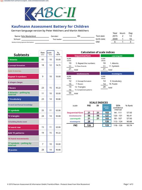 sample kaufman assessment battery for children