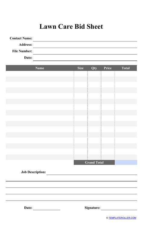Sample Lawn Care Bid
