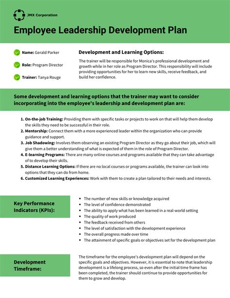 sample leadership development plan template
