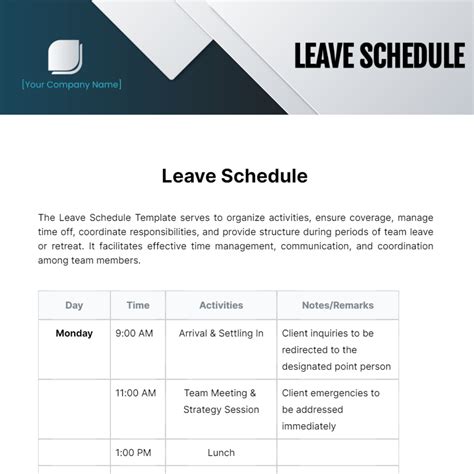 Sample Leave Schedule