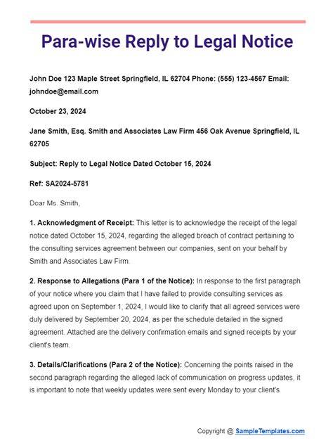 sample legal notice reply