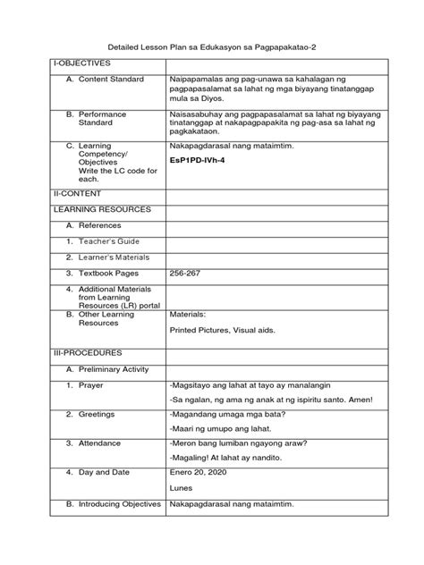 Sample Lesson Plan Edukasyon Sa Pagpapakatao Bing