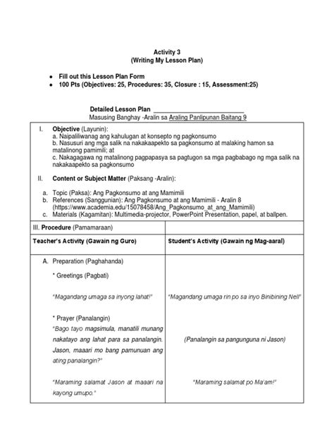 Sample Lesson Plan In Araling Panlipunan 1