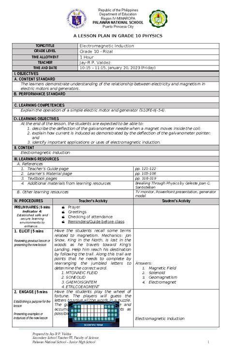 sample lesson plan reading deped