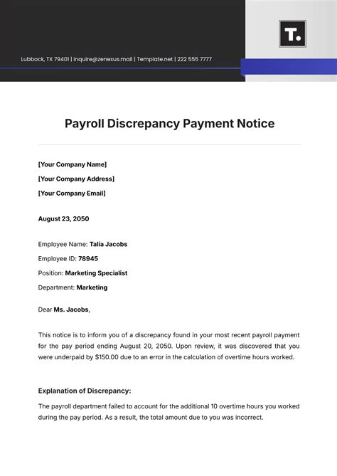 Sample Letter About Payroll Discrepancy