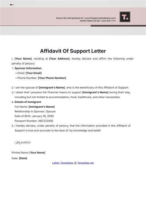 Sample Letter Affidavit Of Support I 751