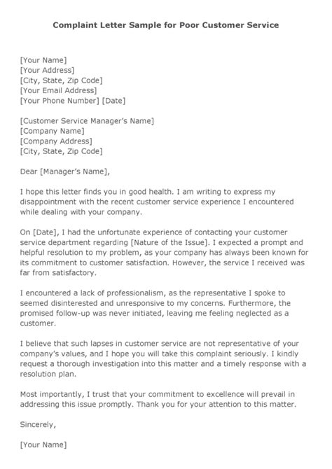 sample letter complaint improve customer service
