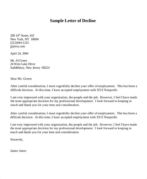 sample letter decline offer to purchase property