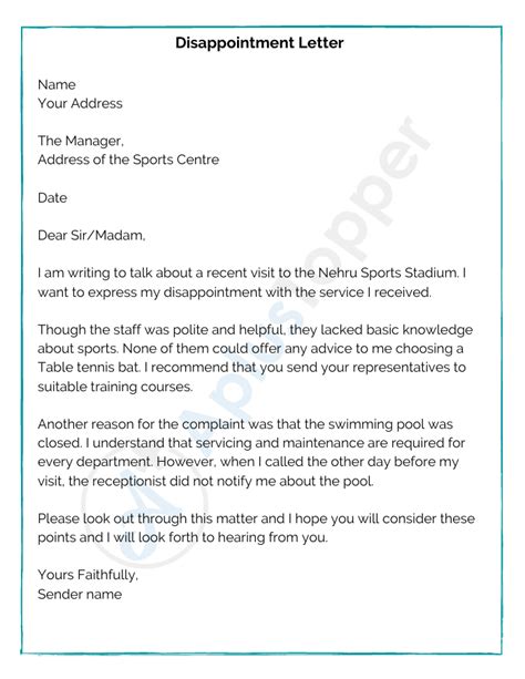 Sample Letter Expressing Disappointment