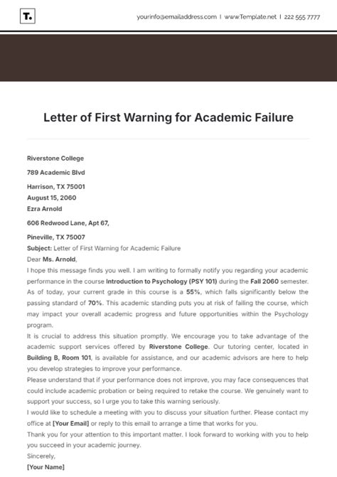 sample letter failing student