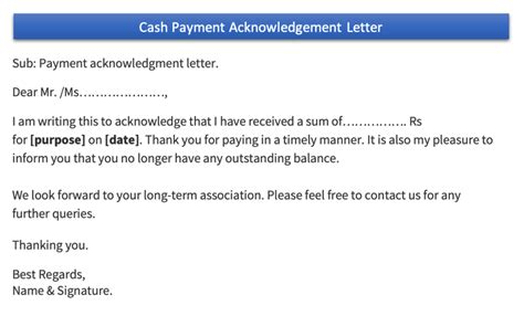 sample letter for cash payment