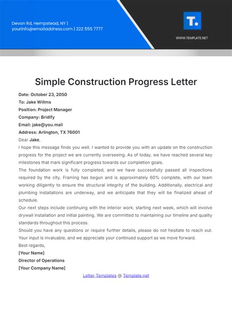 Sample Letter For Construction Progress Project