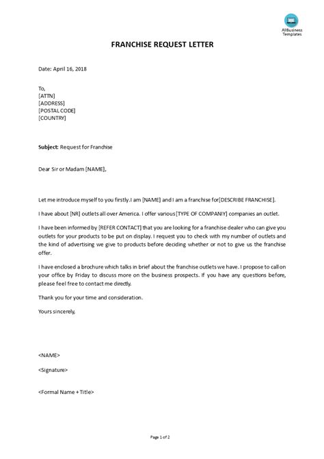 sample letter for franchise permission