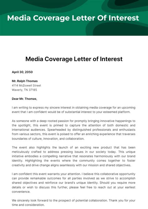Sample Letter For Media Coverage Request