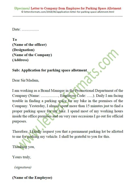 Sample Letter For Parking Space