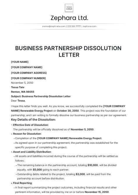 sample letter for partnership dissolution