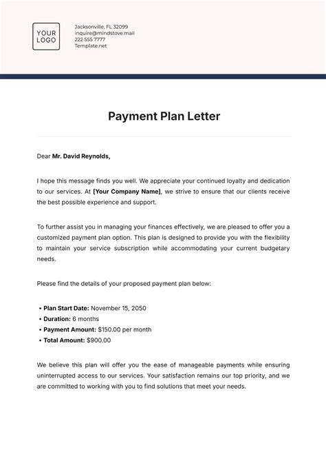 Sample Letter For Payment Plan