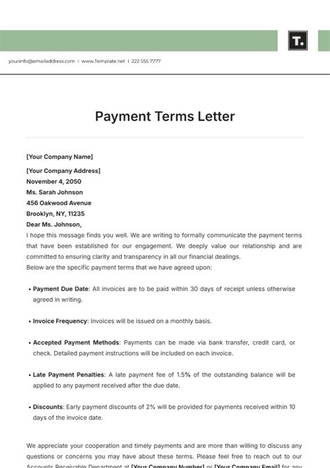 sample letter for payment terms