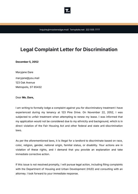 sample letter for pregnancy discrimination complaint