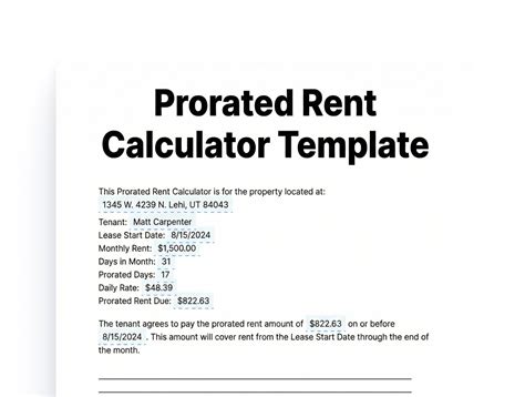 sample letter for prorated rent