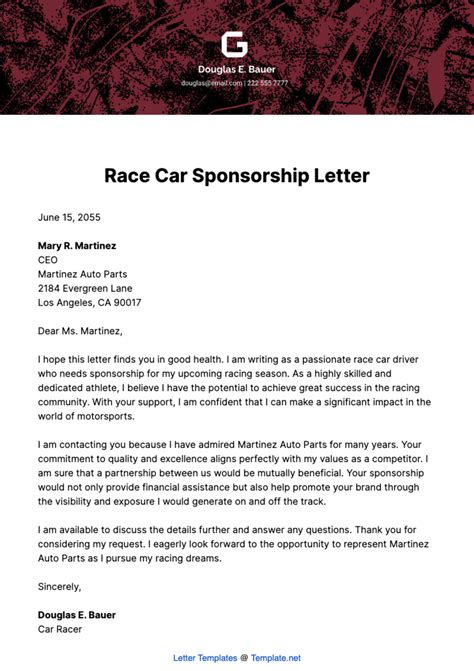 sample letter for race car sponsorship request