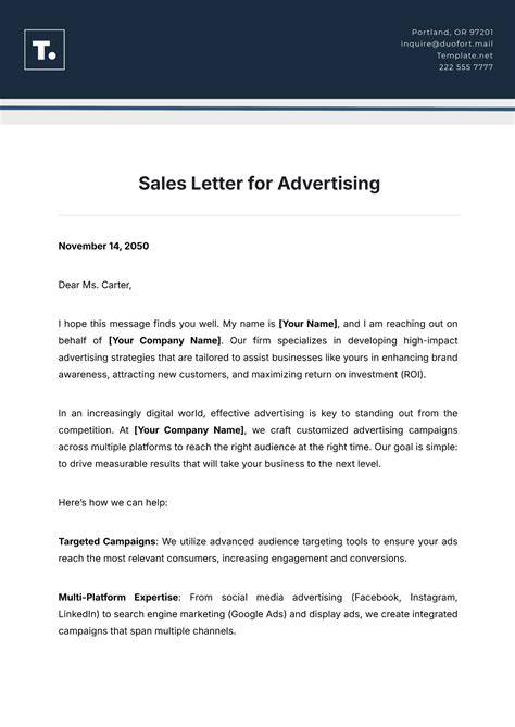 sample letter for selling advertising space