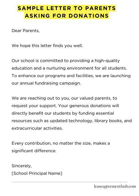 Sample Letter For Snack Donations From Parents