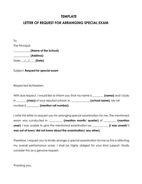 sample letter for special exam
