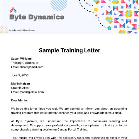 Sample Letter For Training Schedule