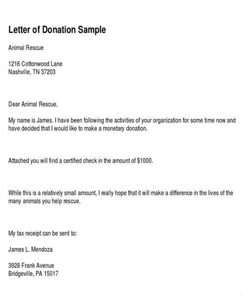 Sample Letter Giving Donation Check