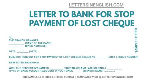 Sample Letter Misplaced Cheque