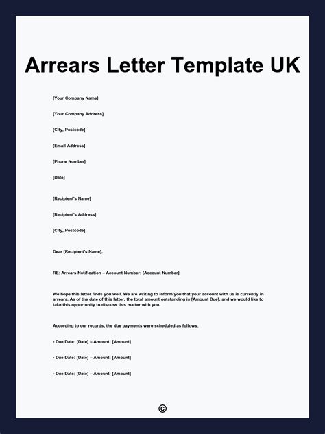 Sample Letter Of Arrears