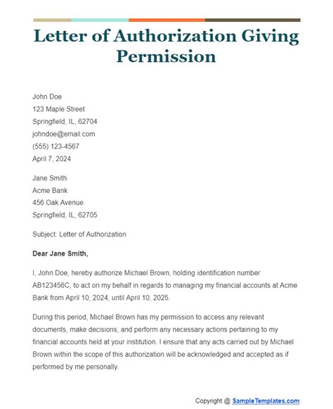 Sample Letter Of Authorization Giving Permission