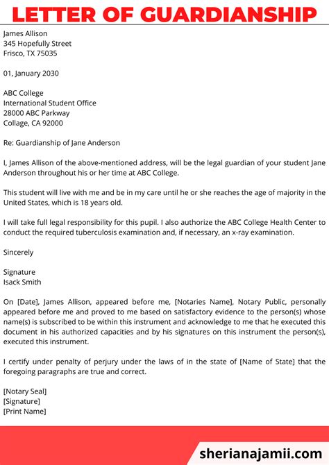 Sample Letter Of Guardianship