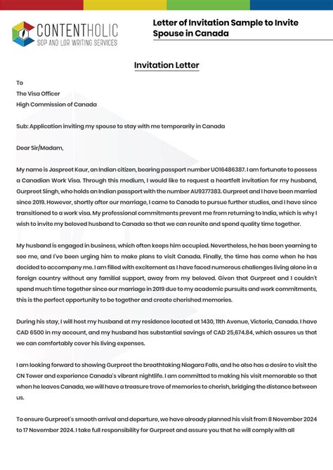 Sample Letter Of Invitation Canada
