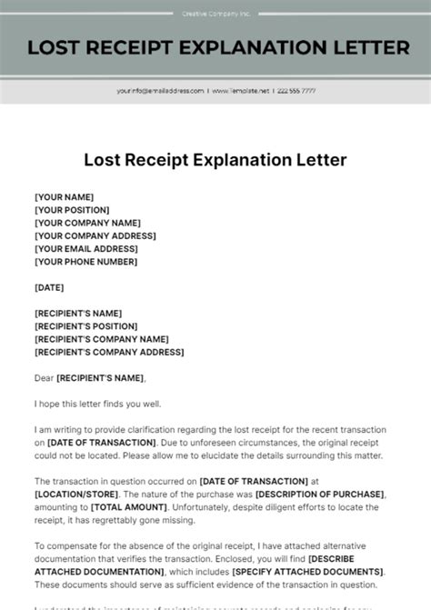 Sample Letter Of Lost Receipt