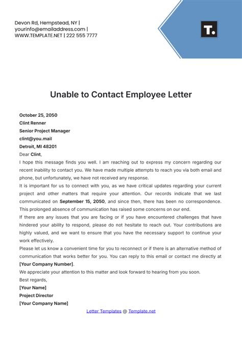 Sample Letter Of Unable To Contact You