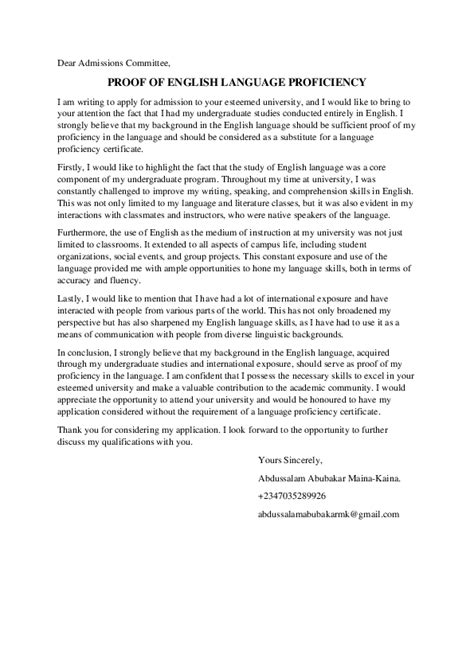 Sample Letter Proof English Language Proficiency