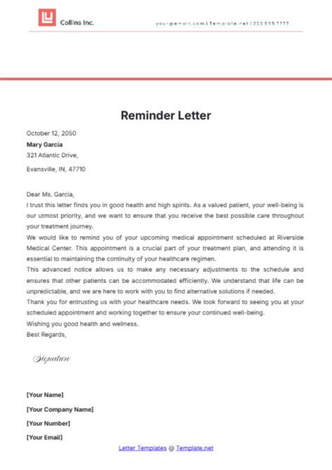 sample letter reminding patient of missed appointments