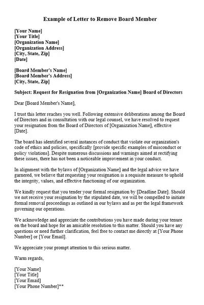 sample letter removing a board member