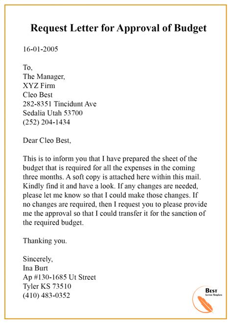sample letter request budget approval