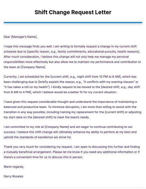 sample letter request change schedule work