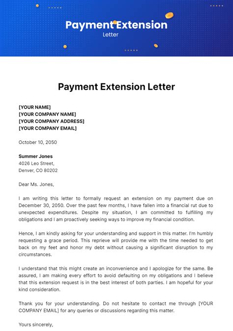 Sample Letter Request Extension Payment Due