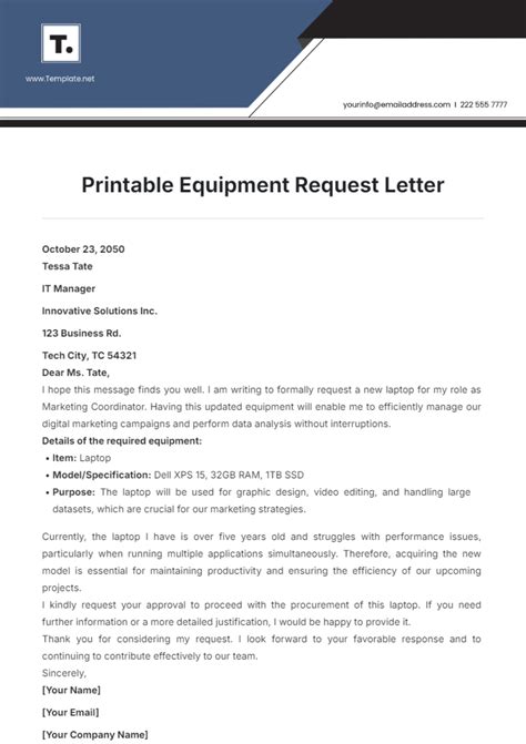 sample letter request for equipment replacement