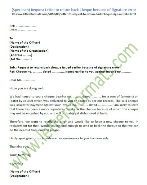 Sample Letter Request Return Cheque