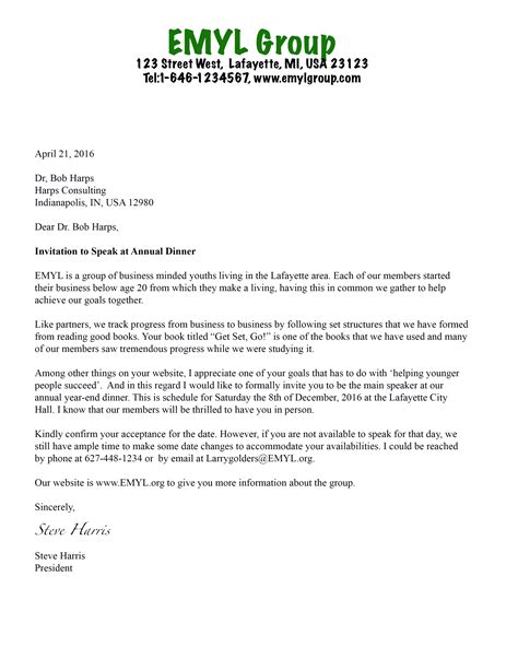 sample letter requesting a speaker biography