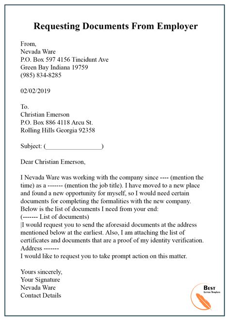 sample letter requesting documents